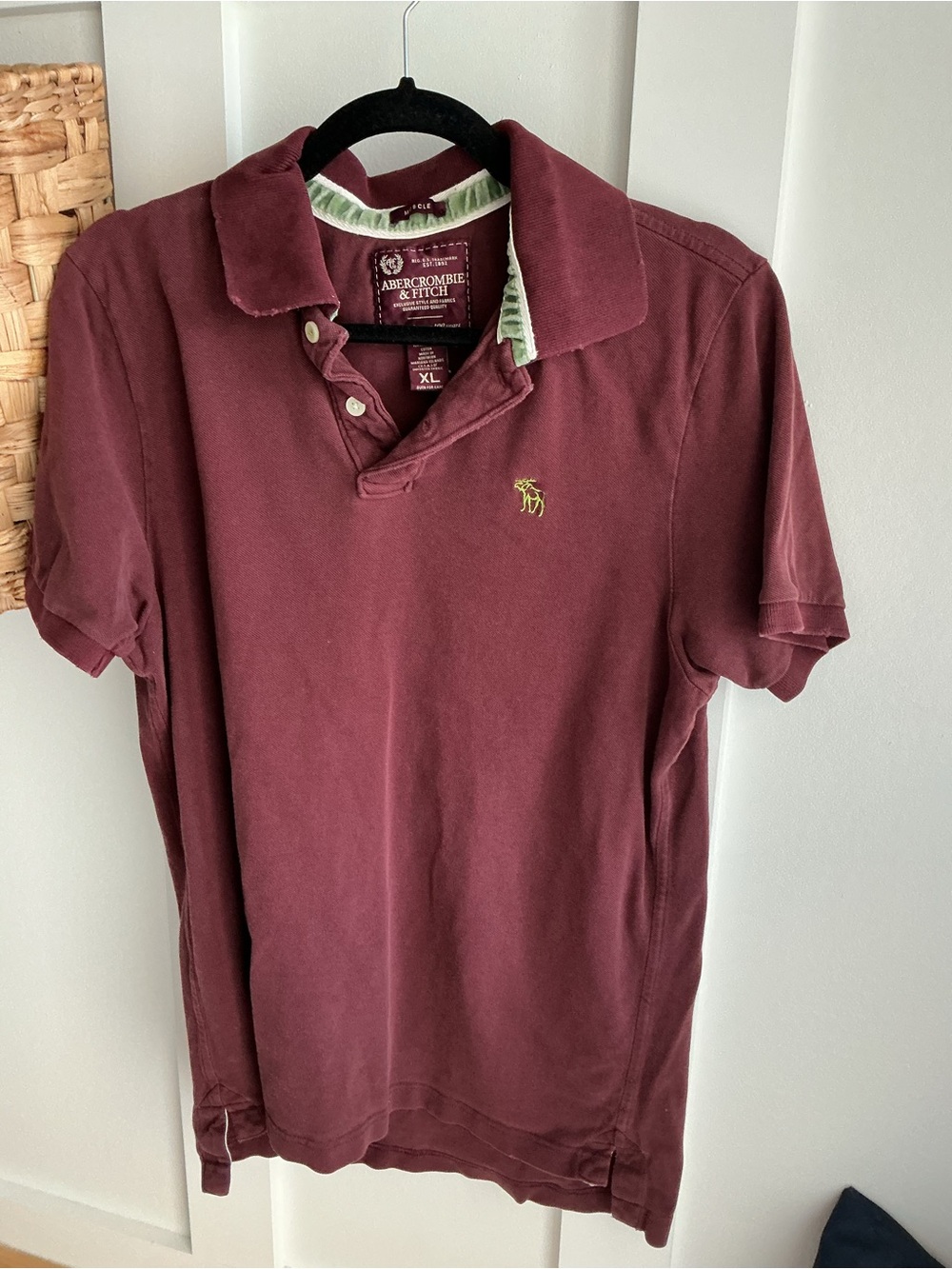 Abercrombie & Fitch Maroon Polo with Green Embroidered Logo